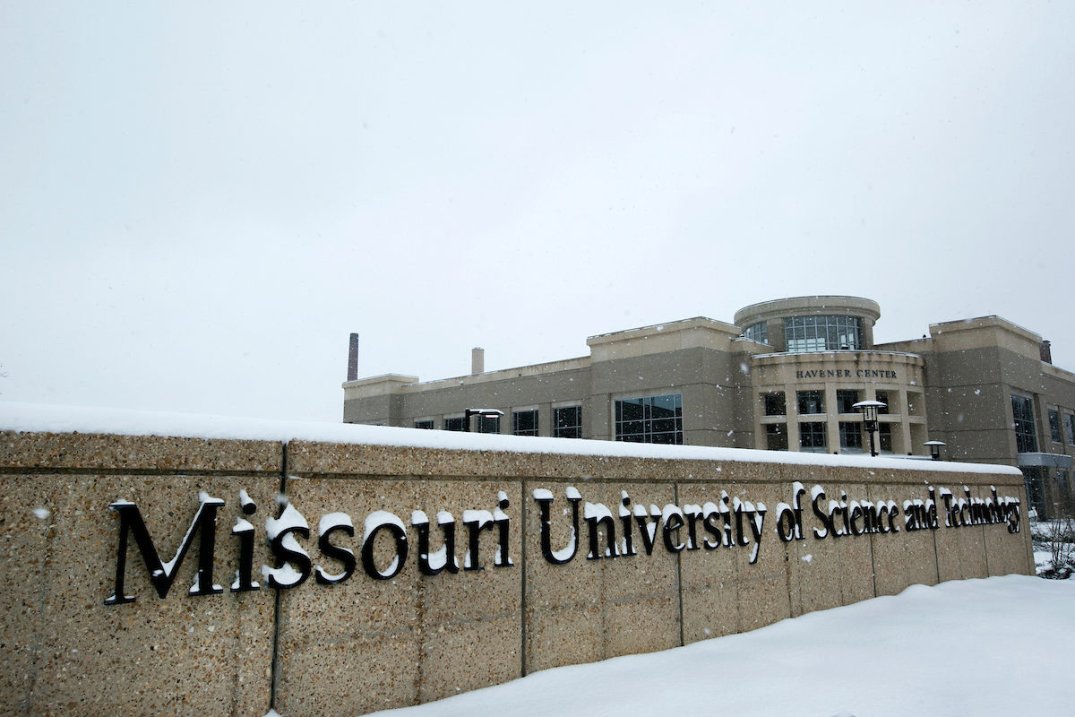 Campus sign in snow