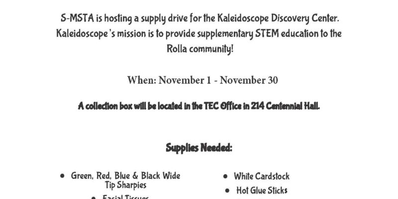 Deadline extended for The Kaleidoscope Discovery Center supply drive hosted by S-MSTA