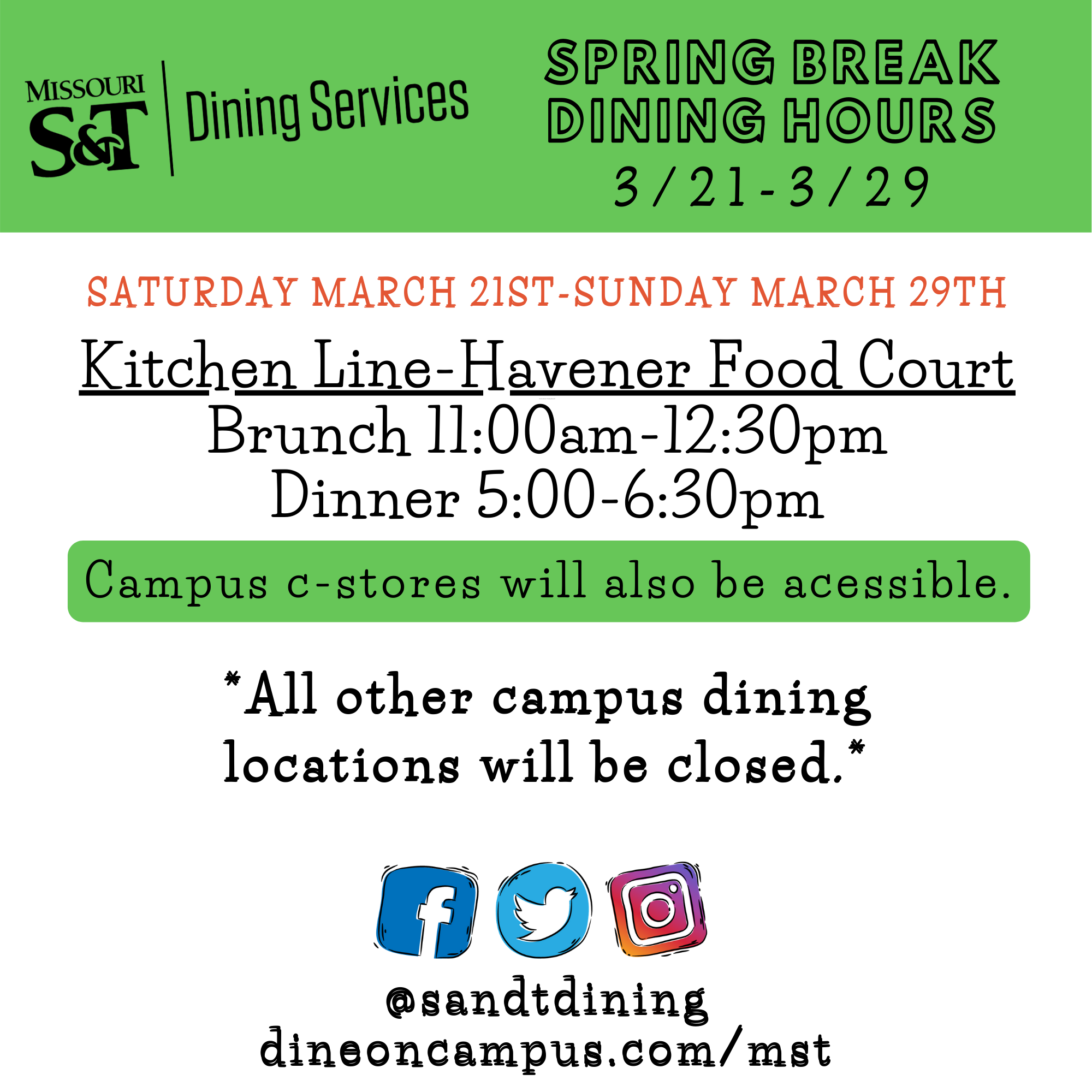 Missouri S&T eConnection Spring Break dining hours
