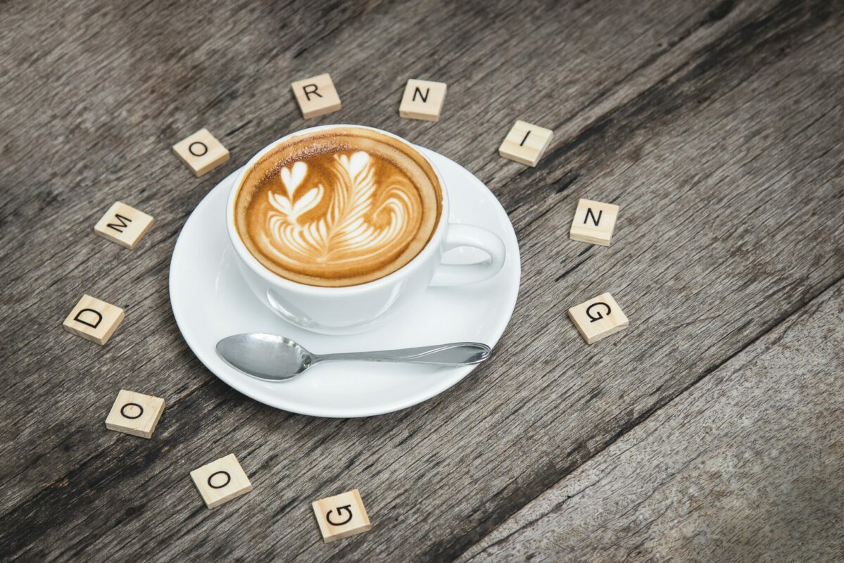 Coffee cup with scrabble tiles