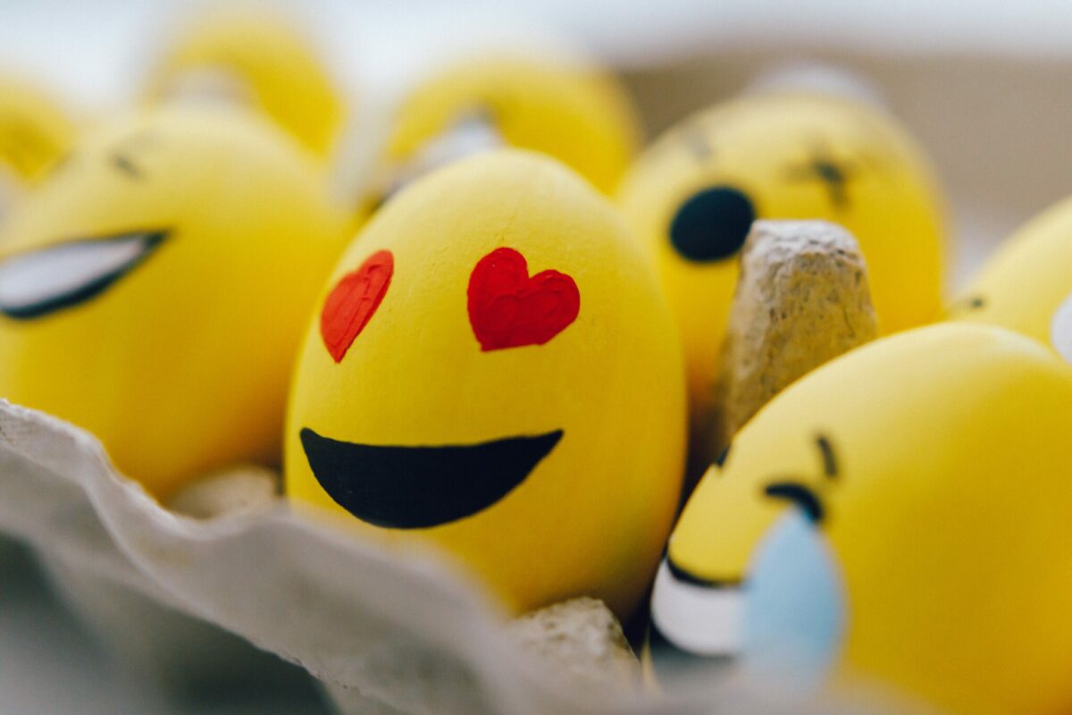 Painted eggs with smiley faces.