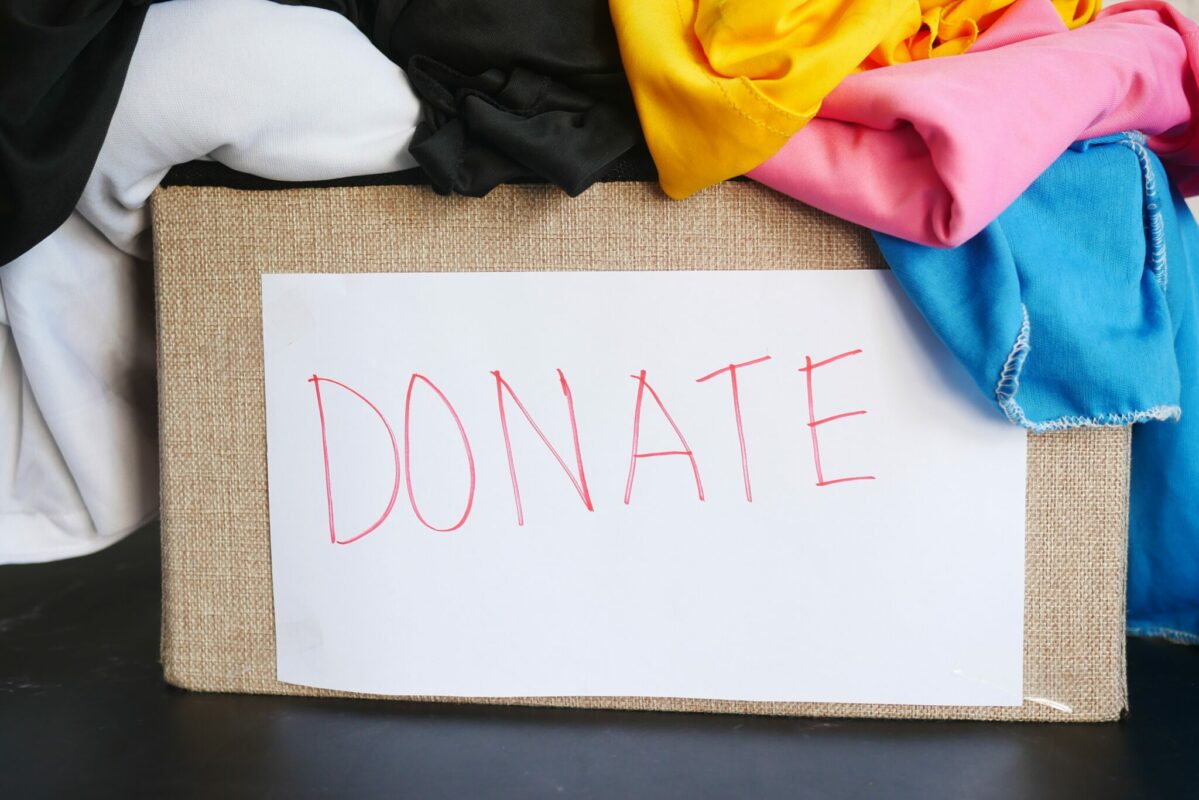 Box of clothing to donate.