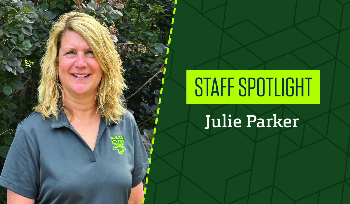 A info graphic with Julie Parker and the words Staff Spotlight.