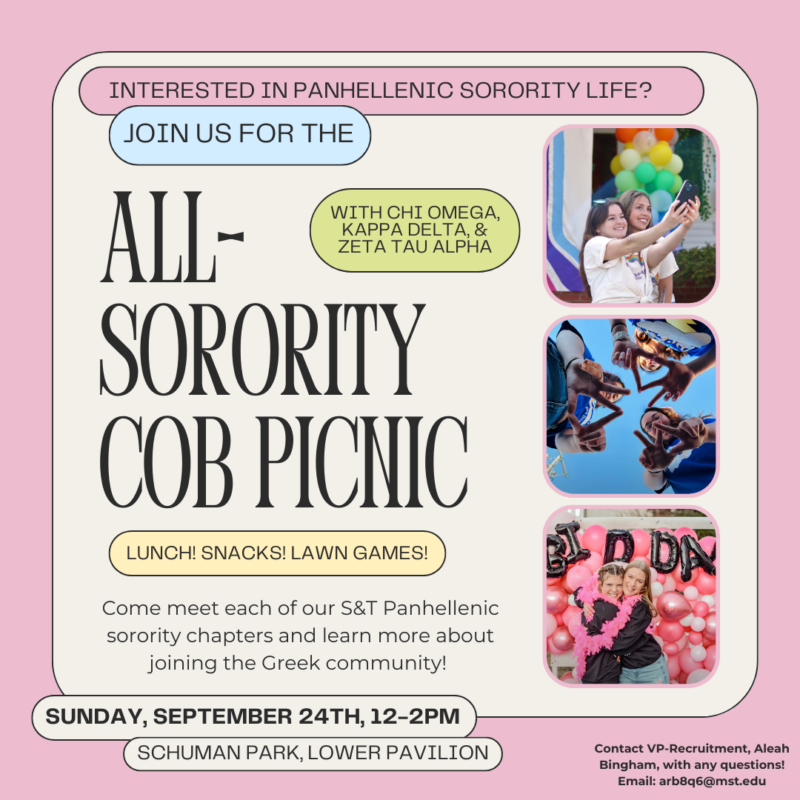 All Sorority COB Picnic, graphic photo, flyer, with text. Photo Credit: Missouri S&T.