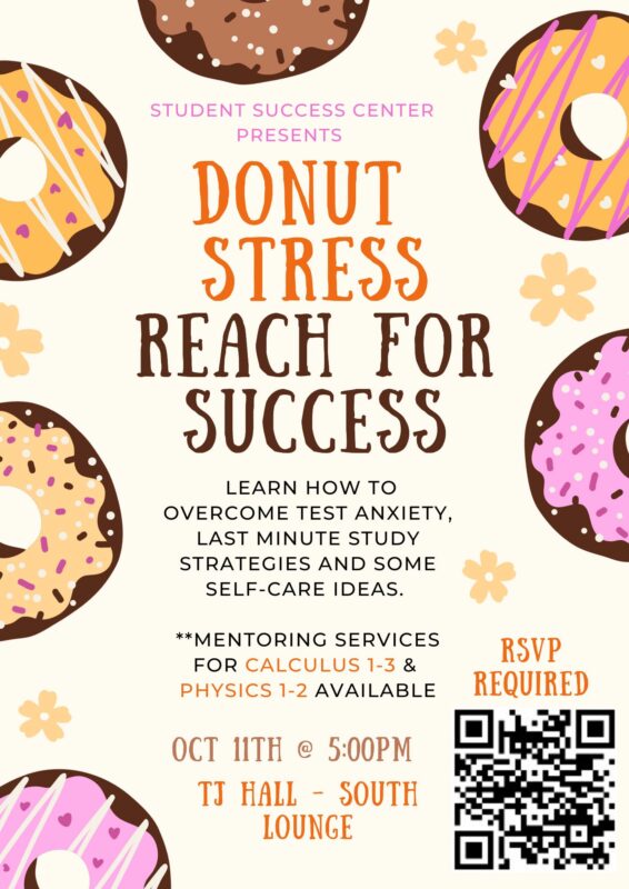 Donut Stress, Reach for Success, graphic photo, flyer, with text about event.