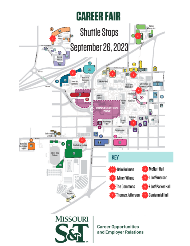Student shuttle map, with text. Photo Credit: Missouri S&T.