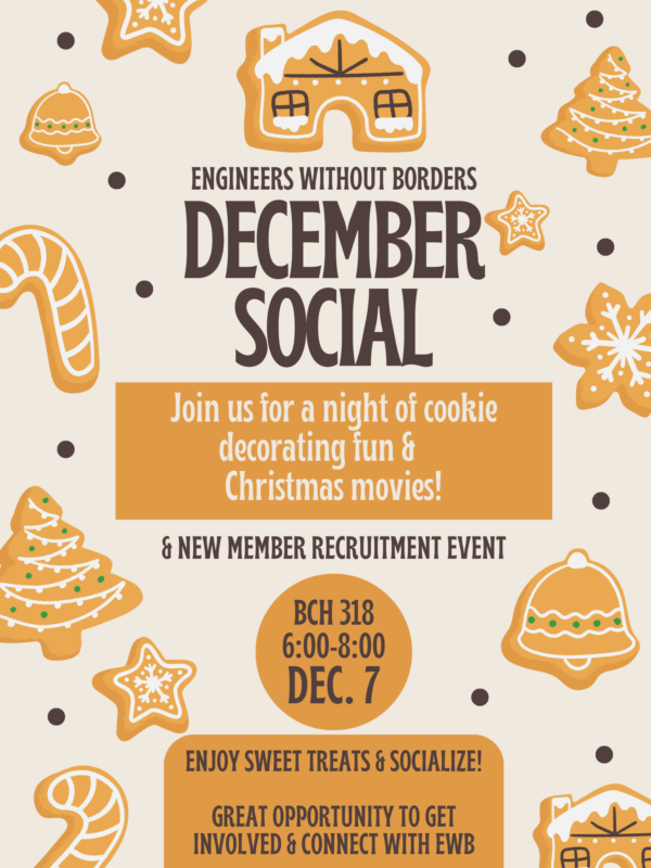 EWB Cookie Decorating, December Social graphic flyer with text.