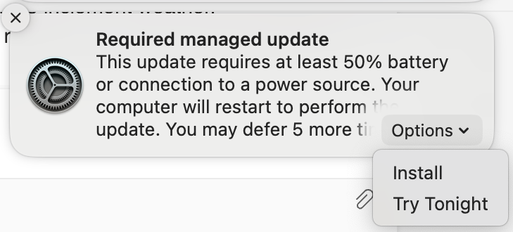 Screenshot of MacOS update notice