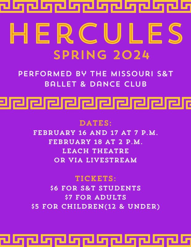Hercules flyer, for Ballet and Dance Club at Missouri S&T. Photo Credit: Kole Varner.