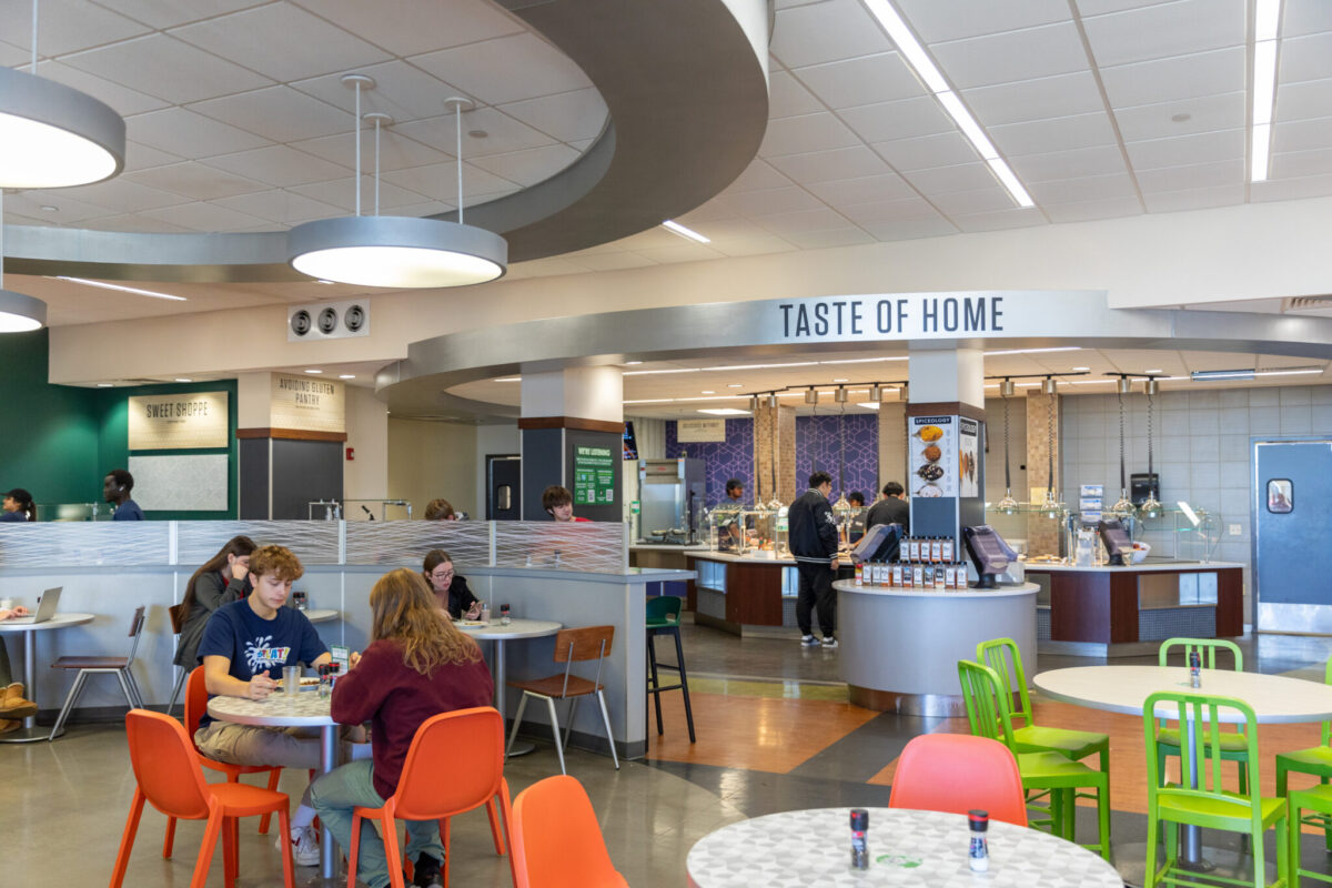 Students in a dining hall.
