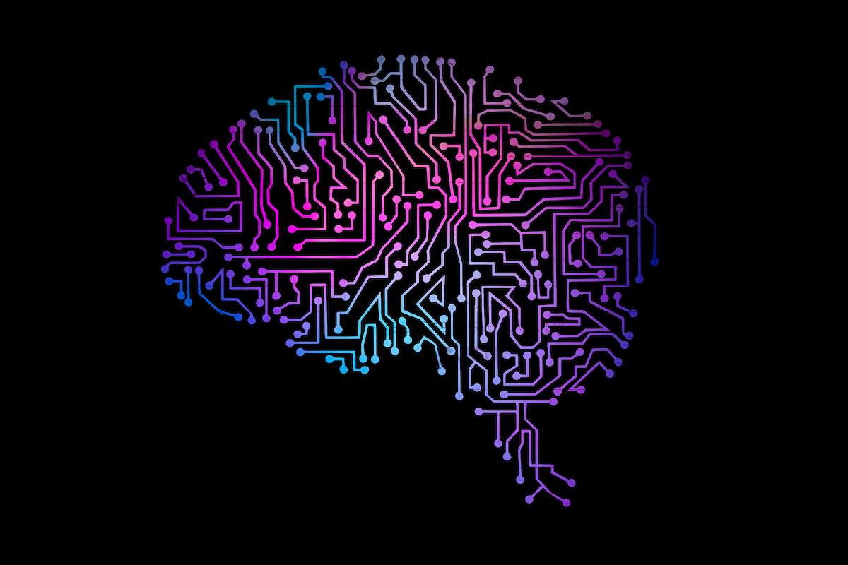 A pattern cut out in the shape of a brain with colorful lighting.