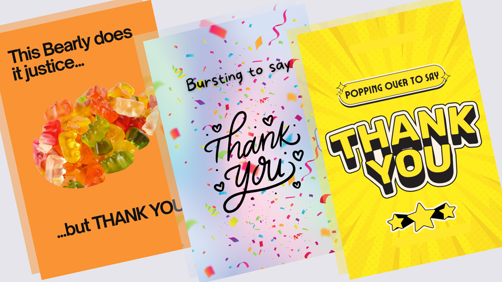 Three images of the options for the Thank You Grams.