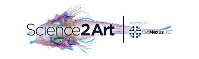 Science 2 Art and BioNexus KC logos displayed over an abstract, multicolored illustration of a fish made of flowing, translucent lines and shapes, suggesting a blend of science, data, and artistic creativity.