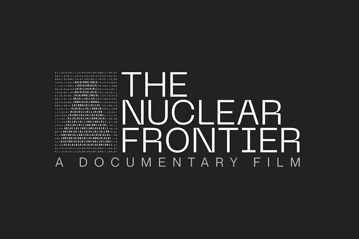 The Nuclear Frontier film graphic with white letters on a black background.