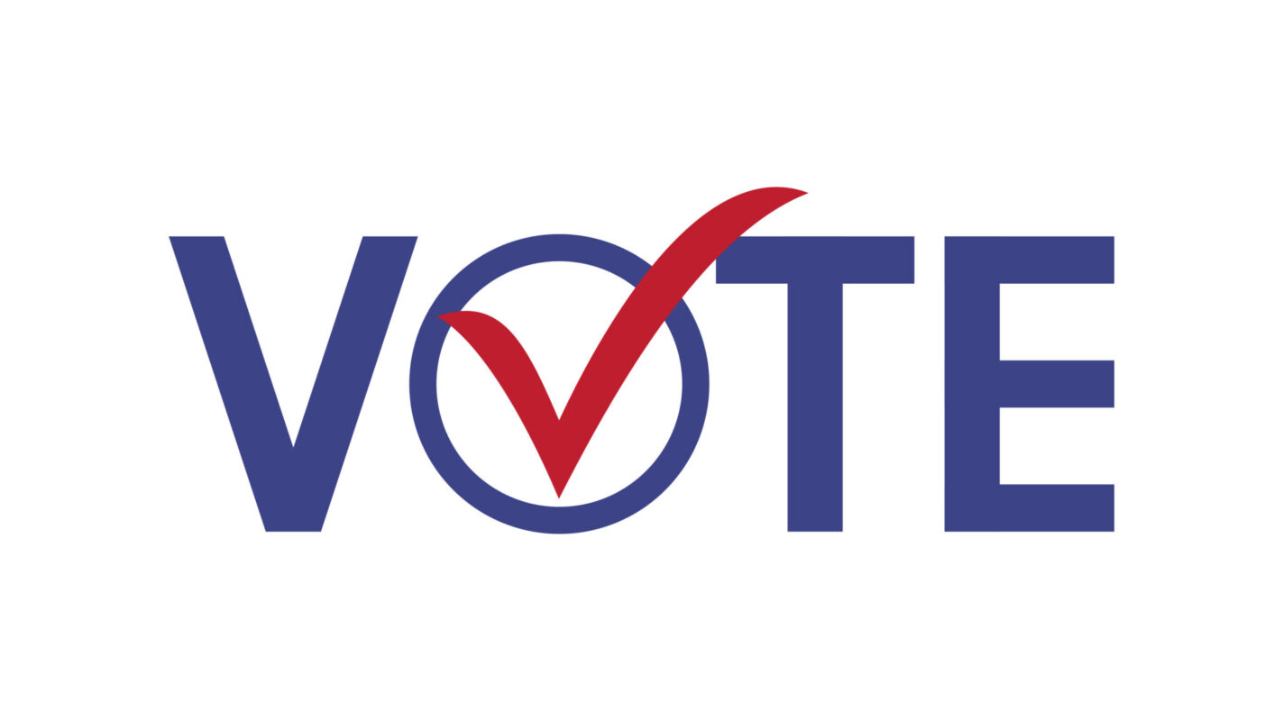 A graphic with the word "Vote" with a red check mark through the 'o'.